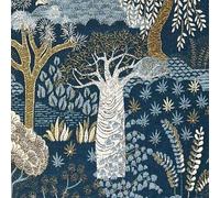 Tree of Life Baobab Woven Fabric by metre Blue Floral Upholstery Sewing Material by metres Botanical Tapestry Vintage Style Textile with Trees Pattern for Cushions Curtains Pillows Arts Crafts