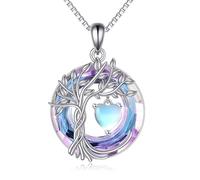 Tree of Life Birthstone Necklace for Women 925 Sterling Silver Tree of Life Jewelry Moonstone Pendant June Birthstone Gemstone with Crystal Anniversary Birthday Christmas Gifts for Mother