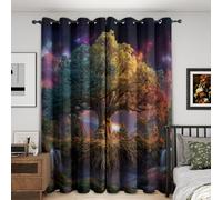 Tree of Life Blackout Curtains Bedroom 46 x 54, Fantasy Curtains for Home Decor, Living Room, Thermal Eyelet Patterned Window Drapes, 54 Inch Drop 2 Panels （JG820）