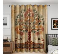Tree of Life Blackout Curtains Bedroom 46 x 54, Vintage Curtains for Home Decor, Living Room, Thermal Eyelet Patterned Window Drapes, 54 Inch Drop 2 Panels （JG811）