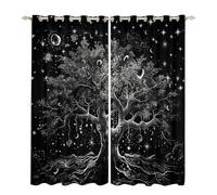 Tree Of Life Blackout Curtains for Boys Girls Boho Exotic Curtains, Black White Sun And Moon Bedroom Curtains Bohemian Gothic Style Window Curtains Teens Kids Happy Halloween Curtains,46x72