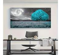 Tree of Life Canvas Print, Frameless Landscape Wall Art, Blue Tree Moonlight Painting for Home and Living Room Decor 20x40cm Frameless