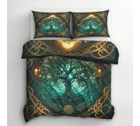 Tree of Life Celtic Double Duvet Cover - Viking Boho Fantasy Bedding & Bedroom Decor, Super Soft Microfiber Quilt Cover and 2 Pillowcases, with Zip, Reversible Design N1&I-122