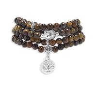 Tree of Life Charm Bracelet or Necklace - 108 Buddha Beads, Handmade Mala Meditation Jewelry, Prayer Beads for Yoga, One Size, Stone, no gemstone