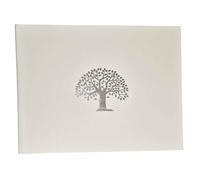 Tree of Life Condolence Book - 96 Blank Inner Pages with Silver Gilt Edges & Storage Box Hardcover Memorial Guest Book & Keepsake Pocket for Condolence Cards - for Funeral Services (White, 218x160mm)