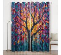 Tree of Life Curtains 399 Inches Long, Plant Stained Glass Eyelet Curtains for Bedroom, Thermal Insulated for Living Room Window Privacy Drapes Home Decor 2 Panels 52x63, 0 H56wu