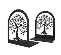 Tree of Life Decorative Book Ends, Heavy Duty Metal Bookends, Black Book Support for Shelves, Anti Scratch & Non-Skid School Library Book Organizer for Home Office Desk, Student Bookworms Gift,1 Pair