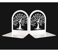 Tree of Life Decorative Book Ends, Heavy Duty Metal Bookends, Black Book Support for Shelves, Anti Scratch & Non-Skid School Library Book Organizer for Home Office Desk Gift (1, white)