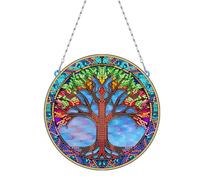 Tree of Life Diamond Art Sun Catcher Window Hanging Ornaments DIY Kits 5D Diamond Art Painting Suncatcher PET Hanging Signs Single Sided Special Shaped Crystal Art Pendant Home Office Wall Door Decor