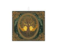 Tree of Life Dish Drying Mats For Kitchen, Celtic Green Gold Absorbent Dish Drainer Mat, Nature Inspired Microfiber Pad For Kitchen Counter 16x18 Inch