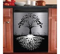 Tree of Life Dishwasher Cover Magnet Decor,23x26inch Large Polishing Metal Dishwasher Front Door,Black Kitchen Dishwasher Decal,Tree Refrigerator Panel,Sliver Metal Magnetic Dishwasher Sticker