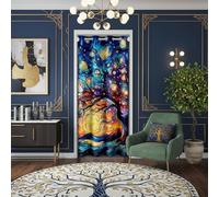 Tree of Life Door Curtain for Doorway Privacy,Starry Galaxy Universe Sliding Closet Door Curtains Oil Painting Aesthetic Privacy Curtain Cover for Room Divider Blue Orange Curtain,W42 X L80