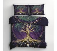 Tree of Life Double Duvet Cover - Fantasy Bohemian Boho Bedding & Bedroom Decor, Super Soft Microfiber Quilt Cover and 2 Pillowcases, with Zip, Reversible Design N1&I-112