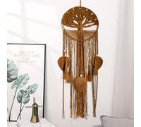 Tree of Life Dream Catcher Boho Macrame Wall Hanging with Tassels 3 Leaves Large Handwoven Tapestry Family Tree Decor for Home Bedroom Nursery Livingroom Wedding Party - Caramel