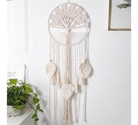 Tree of Life Dream Catcher Boho Macrame Wall Hanging with Tassels 3 Leaves Large Handwoven Tapestry Family Tree Decor for Home Bedroom Nursery Livingroom Wedding Party - Natural White