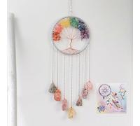 Tree of Life Dream Catchers with Crystal 7 Chakra Gemstone Dream Catchers Color Natural Gem Raw Stone Wall Hangings Room Garden Dreamcatchers Decor(Silver)