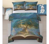 Tree of Life Duvet Cover Double, Magic Book Printed Bedding Bed Set, Fantasy Fairy Tale Soft Microfiber Quilt Cover Reversible with Zipper Closure, 2 Pillowcases(3Pcs 200 x 200) fSl368