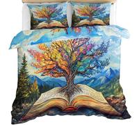 Tree of Life Duvet Cover Double Size, Knowledge Tree Bedding Set 3 Piece Bedroom Decor Symbolic Meaning Quilt Cover Set and 2 Pillow Sham with Zipper Closure 200 x 200cm
