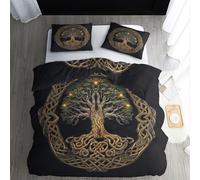 Tree of Life Duvet Cover Double Size - Viking Bedding Sets, Reversible Printed Quilt Cover & 2 Pillowcases with Zipper Closure. Ultra Soft Non Iron Brushed Microfibre Bed Set