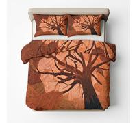 Tree of Life Duvet Cover Super King Bedding Set, Burnt Orange Fantasy Tree Pattern, Reversible Design Bedroom Decor Bed Quilt Cover with 2 Pillowcases, Microfiber, Zip - SMK29633