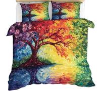Tree of Life Duvet Cover Super King Size, Myth Tree Bedding Set 3 Piece Bedroom Decor Oil Painting Quilt Cover Set and 2 Pillow Sham with Zipper Closure 260 x 220cm