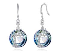 Tree of Life Earrings 925 Sterling Silver Dainty Blue Opal Dangle Drop Gemstone Earring October Birthstone Fine Jewelry Birthday Christmas Gifts for Women Her