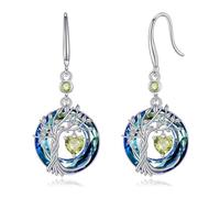Tree of Life Earrings 925 Sterling Silver Dainty Peridot Dangle Drop Gemstone Earring August Birthstone Fine Jewelry Birthday Christmas Gifts for Women Her