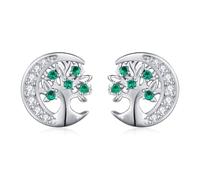Tree of Life Earrings 925 Sterling Silver Emerald Green Zirconia Stud Earrings Moon Earrings Tree of Life Jewelry Gifts for Women Girls Mom