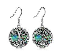 Tree of Life Earrings Sterling Silver Celtic Tree of Life Abalone Shell Dangle Drop Earrings for Women Jewelry