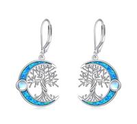 Tree of Life Earrings Sterling Silver Tree of Life Opal Dangle Drop Earrings Moonstone Jewellery Gifts for Women