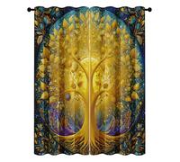 Tree Of Life Eyelet Curtains 90% Blackout Curtain Nordic Viking Yggdrasil Drapes Thermal Insulated for Bedroom Living Room Width 52" x Drop 63" 2 Panels