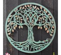 Tree of Life Garden Wall Art 60cm - Decorative Verdigris Iron Indoor Outdoor Plaque Sculpture Ornament with Integral Hanging Hook for Balcony, Fence, Patio, Decking, Garage, Shed, Yard (60cm)