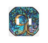 Tree of Life Golden Crescent Moon Double Gang Toggle Light Cover Wall Plate Switch Decor Standard Size - 11.4x11.4cm