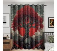 Tree of Life Gothic Curtains 46x72 Inch 2 Panels, 95% Blackout, Red Sun Skull Japanese Curtains for Bedroom, Living Room, Home Decor, Thermal Insulated Eyelet Window Drapes YD103