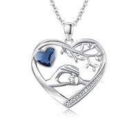 Tree of Life Heart Necklace 925 Sterling Silver Mother Child Hand Necklace With Crystal Pendant Mom Hold Child's Hand Mother's Day Jewellery Gifts for Mum Daughter