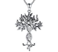 Tree of Life Infinity DNA Neckalce 925 Sterling Silver Double Helix Celtic Family Tree Pendant Jewlery Graduation Science Gift (B)