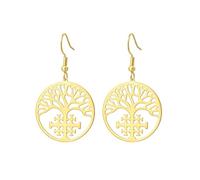Tree of Life Jerusalem Cross Dangle Earrings Crucifix Family Tree Earrings Crusaders Knights Templar Cross Amulet Greek Religious Jewelry Baptism Faith Gifts for Women, M, Stainless Steel, No Gemstone