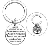 Tree of Life Keychain Always Remember You Are Braver, Stronger, Smarter Than You Think Inspirational Quote Pendant Keychain Keyring for Son Daughter Aunt Niece Family Friends, Silver, S