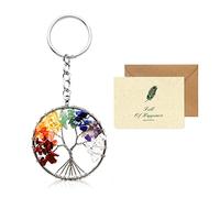 Tree of Life Keyring, Beautiful 7 Chakra Crystal Tree of Life keychain | Gemstone Lucky Pendant Keyrings Women Men, A Card