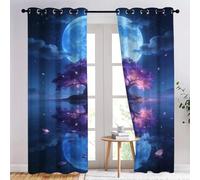 Tree of Life Kids Bedroom Blackout Curtains,Phantom Tree Under the Moon Living Room Eyelet Curtains, Night sky Thermal Insulated Window Curtain, Digital Art 3D Printed Drapes W140 x L220cm 2 Panels
