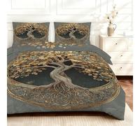 Tree Of Life King Duvet Cover Set, Exotic Viking Reversible Pattern Bedding 3 Piece, Soft Microfiber Quilt Cover With 2 Pillow Cases, Zipper Closure (3Mm09)