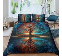 Tree of Life King Size Duvet Cover Sets 3D Plantation Nature Theme Bedding Set Soft Breathable Microfibre Single Quilt Cover 135x200 cm with Zipper and 2 Pillowcases for Teens Adults D-2045