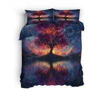 Tree Of Life King Size Duvet Cover Sets, The Tree Of Life In The Stars, A Dream Duvet Cover Sets, Reversible Bedding Set 3 pieces, Microfiber Bedroom Decro, Zipper Closure with 2 Pillowcase 50x75cm