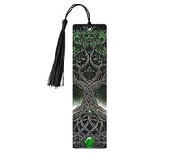 Tree of Life Mandala Green Leaf and Moon Star Double-Sided Printed Wooden Bookmarks 5pcs, Women Presents for Book Lovers Cool Notebook Accessories Birthday Presents for Men(5 Piece Set)