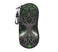 Tree Of Life Mandala Green Leaf And Moon Star Eyeglass Glasses Case Neoprene Soft Bag With Zippered Durable Portablefor Men Women Sunglasses Pouch