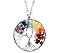 Tree of Life Necklace, 7 Chakra Healing Crystal Gifts for Women, Crystals Pendant Natural Tumbled Gemstone Wire Wrapped Handmade Necklaces Gifts for Best Friend, Women, Men