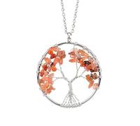 Tree Of Life Necklace, Crystals Pendant Natural Tumbled Gemstone Wire Wrapped Handmade Necklaces 7 Chakra Healing Crystal Gifts For Women Men Best Friend Red Agate