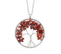 Tree Of Life Necklace, Crystals Pendant Natural Tumbled Gemstone Wire Wrapped Handmade Necklaces 7 Chakra Healing Crystal Gifts For Women Men Best Friend Red Jasper