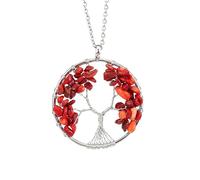 Tree Of Life Necklace, Crystals Pendant Natural Tumbled Gemstone Wire Wrapped Handmade Necklaces 7 Chakra Healing Crystal Gifts For Women Men Best Friend Red Coral