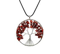 Tree Of Life Necklace, Crystals Pendant Natural Tumbled Gemstone Wire Wrapped Handmade Necklaces With Leather Cord Healing Crystal Gifts For Women Men Red Jasper